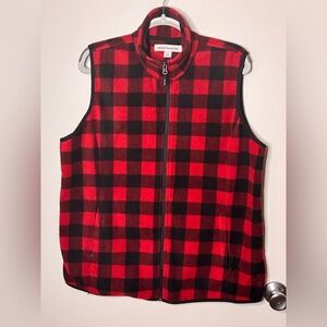 Amazon Essentials Red and Black Checkered Fleece Vest